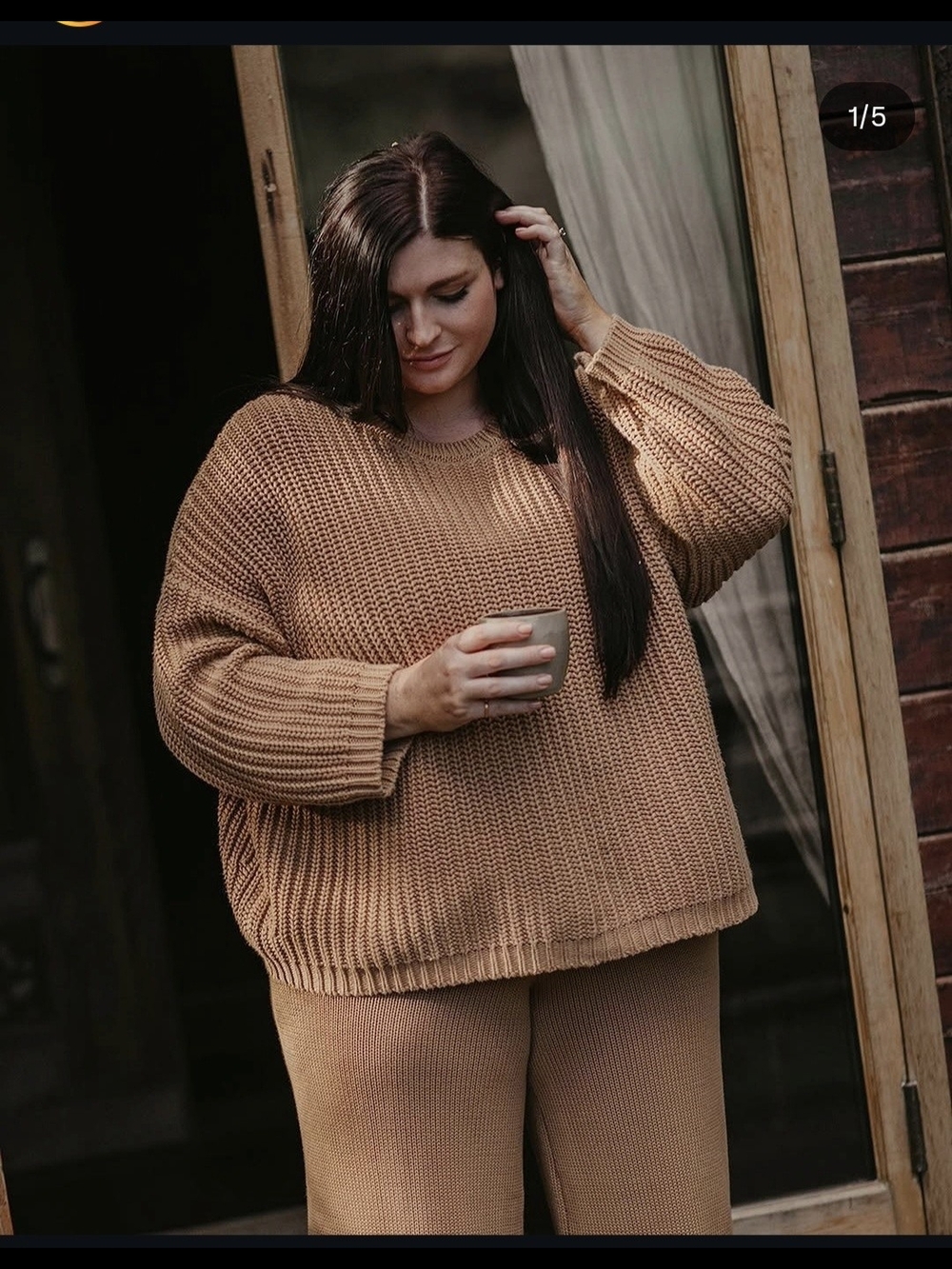 TWO Simple Folk Chunky Knit Oversized Sweater in Camel - Adult And Child
